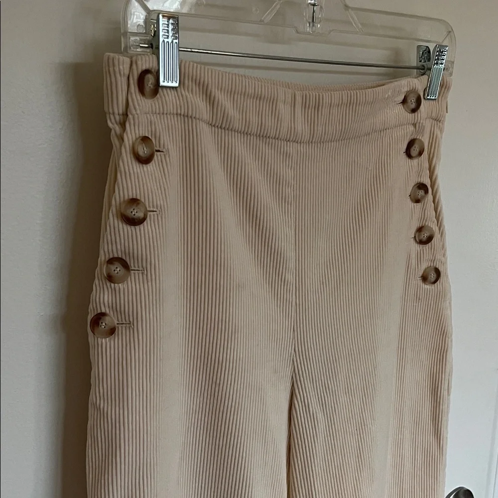 Sezane Cream Corduroy High Waisted Pants - Picture 2 of 6